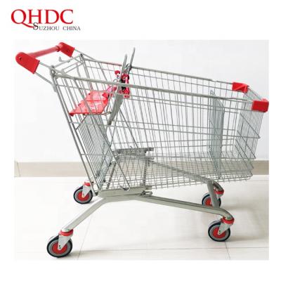 China sustainable & Antirust Large Size Supermarket Metal Trolley Shop Shopping Trolley With Double Seat for sale