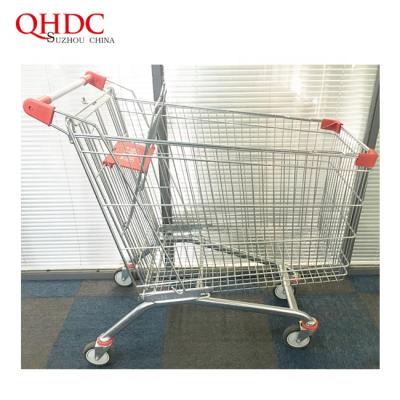 China sustainable & Large Size Euro Style Trolley Supermarket Metal Wire Shopping Trolley Antirust With Plastic Cover for sale