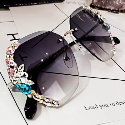 China 2022 new fashion sunglasses female UV protection sunscreen round face was female Korean version o Central Institute of Statistics thin net red rhinestone sunglasses for sale