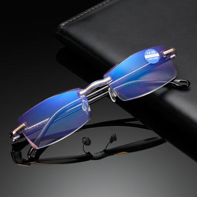 China Fashion Sunglasses TR90 Hot Style Frameless Blue - Diamond Glass Proofreading Balancing HD Presbyopia Fashion High End Reading Glasses Wholesale for sale