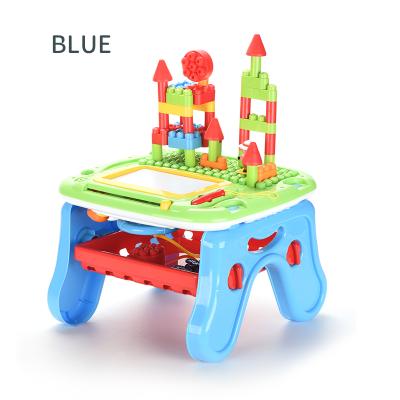 China DIY TOY Educational Children Double Side Multifunctional Indoor Painting Table Top Musical Building Block Learning Table Toys for sale