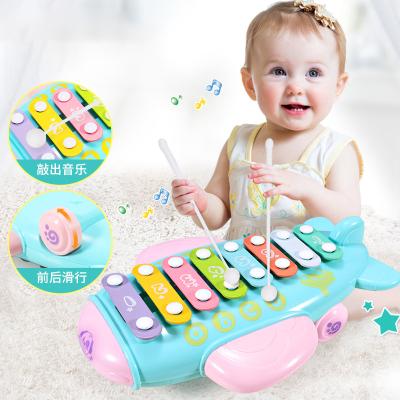 China Cartoon Toy Cute Colorful Keyboard Knock Piano Musical Instrument Toy Kid's Educational Study Aircraft Train Lovely Xylophone Musical Toy for sale