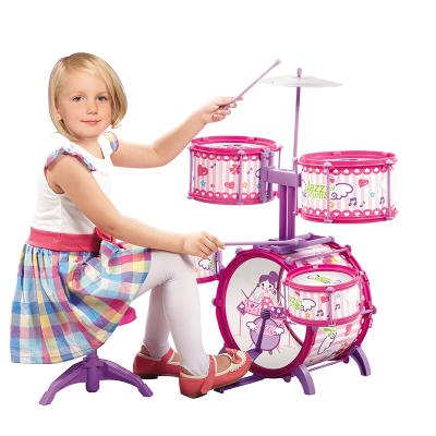 China Cartoon Toy Modern Design Musical Instrument Toy Rock Roll Jazz Drum Set Drum Kit For Kids Drum Play Set Toy With Stool for sale