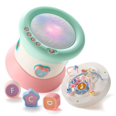 China Cartoon Toy Electric Hand Drum Educational Musical Instrument Toys Baby Shape Sorter Xylophone Learning Hand Drum Toys with Light for sale