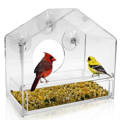 China Large Viable Waterproof Design Crystal Clear Acrylic Window Bird Feeder with Slide Feeding Tray Drains Rain to Keep Birdseed Dry for sale