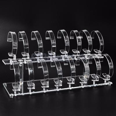 China Hot Selling Wholesale Mall Black Acrylic Capacity 16 2 Layers Jewelry Bangle Watches Display Stand for sale