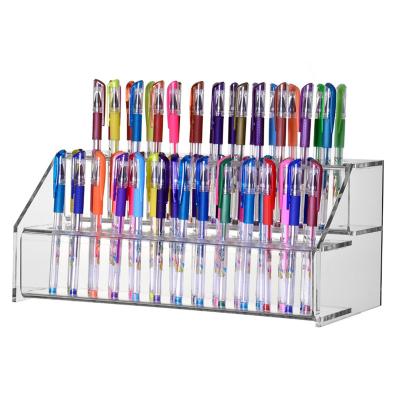 China 64 Slots Table Top Clear Counter Pen Sharpie Paint Brushes Makeup Display Holder Brushes Lip Liner Eye Liner Holder Display Rack for sale