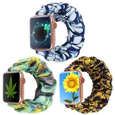 China Scrunchy Durable Elastic Watch Band 42mm 38mm, Leopard Cotton Seersucker Scrunchies Watch Band for Apple iWatch Strap for sale