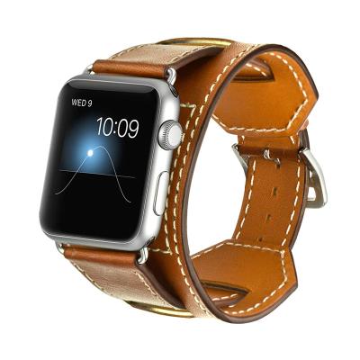 China Watch Band Leather Strap Compatible with Apple Watch Band Retro Luxury Leather Strap Crazy Horse Cuff Strap For iWatch Band for sale