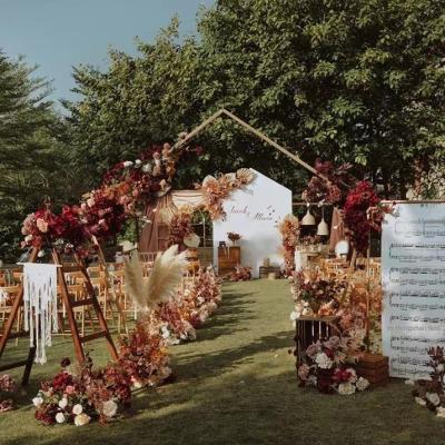 China New Hollow Gold Hexagon Arch Backdrop Chandelier Stainless Steel Advertising\Promotional Wedding\Party Heavy Duty Stand for sale