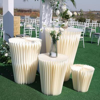 China Moden New Arrival Wedding Stage Decoration Pedestal Iridescent Paper Square Props Centerpiece Paper Pedestal Stand for sale