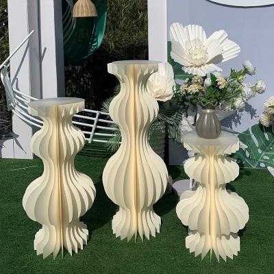 China Moden new arrival wedding stage decoration iridescent paper pedestal props centerpiece paper pedestal stand for sale