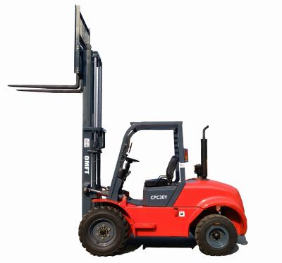 China 2.5ton Ce Gecertificeerde Diesel Vorklift A/C Cab Perkins Motor Min. Draaiingstraal 2950mm Te koop