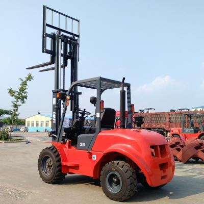 China 3ton CPCD30Y Ce Certified Rough Terrain Forklift with A/C Cab Steel and Rubber Materials for sale