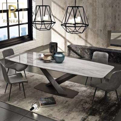 China Nordic minimalist light luxury designer black matte dining table postmodern marble dining table set for sale