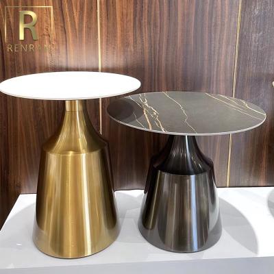 China Modern Stainless Steel Metal Brass Homemade Coffee Table Round Coffee Table Marble Top Set for sale