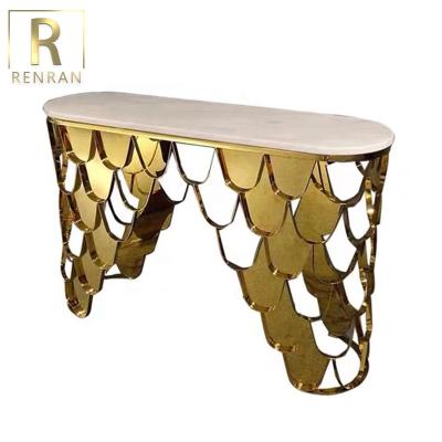 China Modern Home Furniture White Marble Gold Marble Console Table Top Luxury for sale