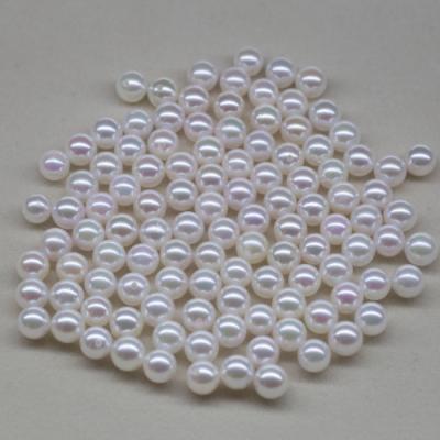 China Decoration 7-7.5mm Round Shinning Akoya White Freshwater Pearl Loose Beads , Round Pearl Half Drilled for sale