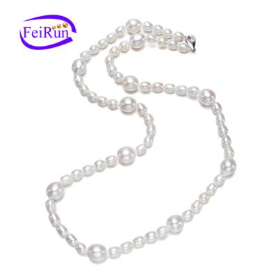 China FEIRUN 5&9mm CLASSIC Rice AA Grade White Color 925 Sterling Silver Freshwater Cultured Pearl Necklace for sale