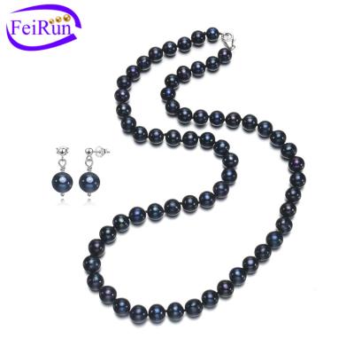 China FEIRUN CLASSIC 8mm off new real cheap freshwater pearl jewelry set wholesale girls round black color fashion for sale