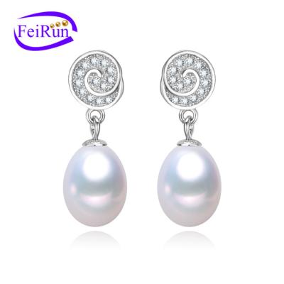 China FEIRUN Cute Flower Shape 925silver Fitting 8mm Drop Earrings Freshwater Pearl Wholesale Price for sale