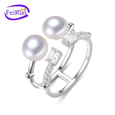 China FEIRUN 8mm Cute Button Natural Pearl Jewelry Fashion Handmade Rings for sale