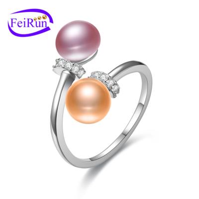 China FEIRUN 8mm Cute Button Multi Beaded Pearl Rings Natural Freshwater Pearl Rings For Women for sale