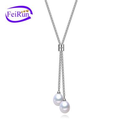 China FEIRUN Wholesale 8-8.5mm Long Necklace Lady's Fashion Beads 8-8.5mm Cute Natural Silver Drop 3A 925sterling Real Pendant for sale