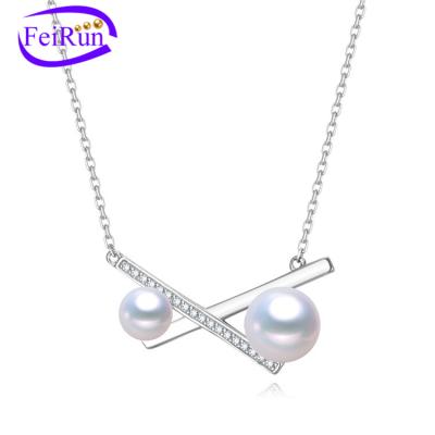 China FEIRUN 8mm Cute Button White Natural Pearl Charm 925 Sterling Silver Freshwater Pendant Necklace Wholesale for sale