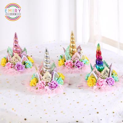 China 2019 New European and American style European and American style flower Unicorn Headband lace 2019 style for baby birthday party for sale