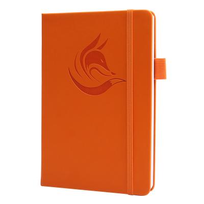 China New Design Hardcover Book PU Leather Notebook with Fox Logo and Back Pocket for sale