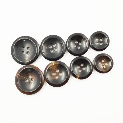 China Classic Dry Cleaning Garment Accessories 4 Holes Black And Brown Logo Clothing Coat Real Horn Blazer Button for sale