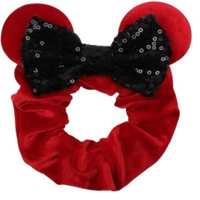 China Hair Tie Velvet Headband Mouse Ear Sequin Bowknot Elastic Girls' Hair Band Rope for sale