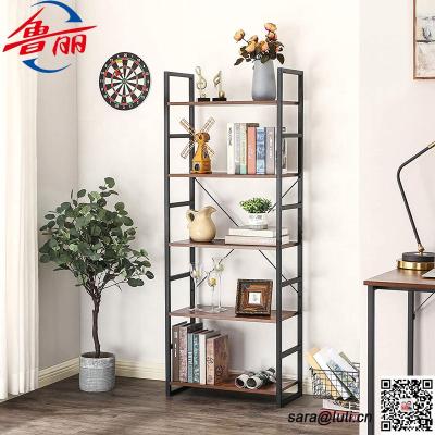 China New Design Furniture Metal Foldable Cheap Wood 5 Tier Corner Display Bookcase Shelves for sale