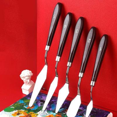 China Arts Drawing Multi Size Natural Beech Wood Handle Stainless Steel Blade Artist Oil Painting Knife for sale