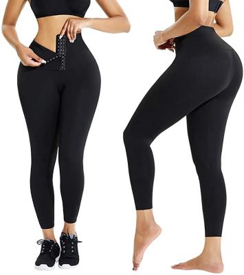 China Anti Bacterial Breathable Yoga Pants Tummy Waist Trainer Hooks Slimming Booty Gym Corset Gaiters For Women for sale