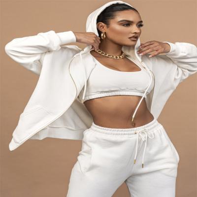 China Breathable High Quality Custom Logo Joggers 2 Piece Crop Top Two Piece Pants Set Comfortable Workout Women 2021 Cotton 2 Piece Set for sale