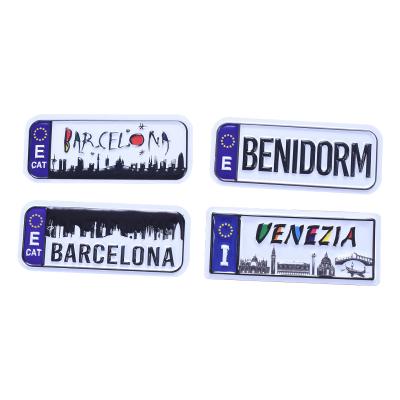 China Eco-Friendly 3D PVC Soft Fridge Magnet Sticker Decoration Souvenir Barcelona Venice Benidorm Custom License Plate Shape for sale