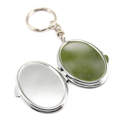 China Pocket Mirror OEM Private Label New Round Makeup Mini Hand Mirror Small Metal Fold Mirror With Key Chain Customized Logo for sale