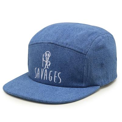 China Wholesale COMMON Logo Custom Denim Blue Baseball Cap 5 Panel Snapback Hats Caps for sale