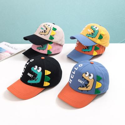 China Summer COMMON Fashion Custom Dinosaur Embroidered Cartoon Baby Cotton Kids Baseball Hats Printed Hats for sale