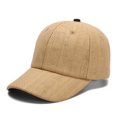 China Breathable Empty Woven Hemp Straw Baseball Cap Sunshade 6 Panel Wholesale Beach Summer Hat for sale