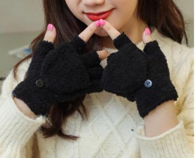 China Autumn/Winter Simple High Quality Half Finger Covered Plush Gloves Knitted Warm Soft Thick Clamshell Gloves for sale