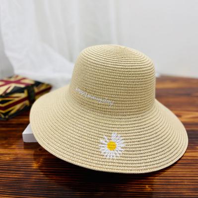 China Fashionable striped hot style embroider manufacturer wholesale parent-child floppy straw hat for sale