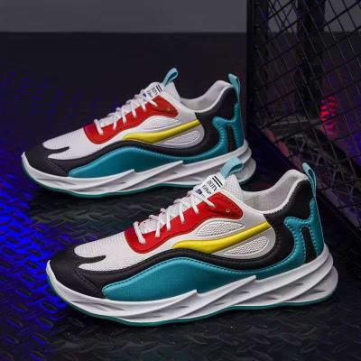 China Sepatu Pria 2021 men's casual shoes sports type hot selling knitting men's straight tie shoe blade shock absorber Amazon bright colorful fly for sale