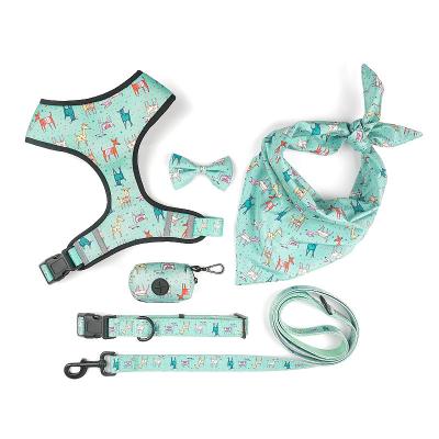 China Custom Printed Double Sided Printed Six-Piece Pet Product Set Polyester Dog Chest Strap for sale