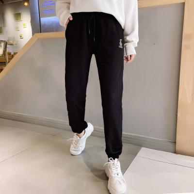 China 2021 New Autumn High Quality Women's Clothing Drawstring High Waist Anti-wrinkle Wholesale Beer Embroidery Women's Casual Pants for sale