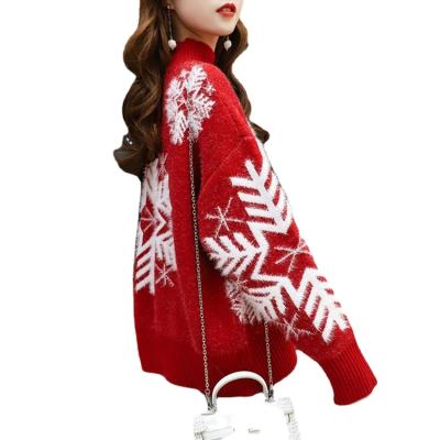 China New Anti-wrinkle Autumn Winter Long Turtleneck Snow Pattern Woman Knit Christmas Sweater for sale