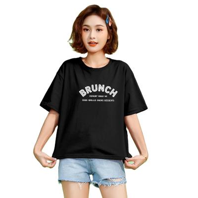 China Anti-Wrinkle Designers Printed T-Shirt Graphic Tee For 2021 Women Short Sleeves 100% Cotton for sale