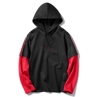 China Fashion Custom Anti-pilling Youth Pullover Streetwear Loose Simple Black And Red Two Tone Men's Hoodies for sale